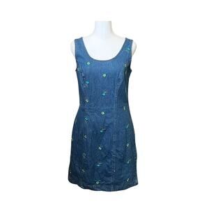 Vtg California Concepts Denim Dress Embroidered Cottagecore Whimsical Teacher